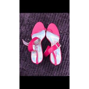 Pink strappy open toe rhinestone accent strap shoes